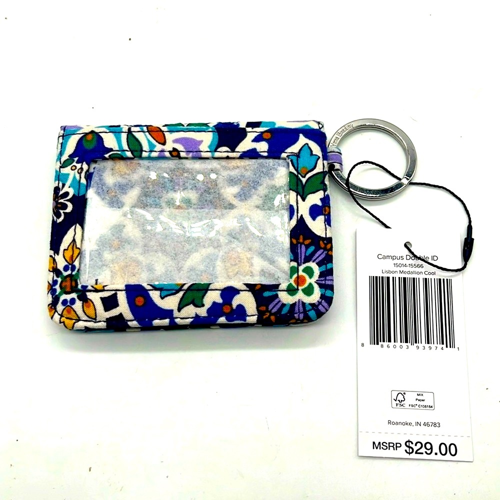 Vera Bradley Campus Double ID plus CC slot with silver Ring NWT Blues Purples